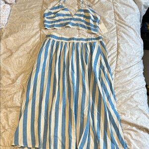 Striped Blue and White Two-Piece Set